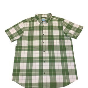 Columbia Sportswear Green and White Plaid Button Down Casual Shirt Size XL‎